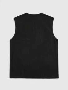 ROMWE MEN Street Life Tank Top Longgar Pria Kasual Modis Gaya Jalanan Serbaguna untuk Perjalanan Sehari-hari, Motif Huruf dan Dekorasi Rhinestone, Musim Panas - Hitam - View 2