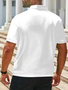 Manfinity Homme 大尺碼男士休閒短袖 Polo 衫，夏季，正式 - 白色 - 查看 2