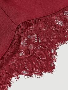 SHEIN MOD Rok Patchwork Renda Transparan Elegan untuk Wanita, Musim Panas - Burgundy - View 4