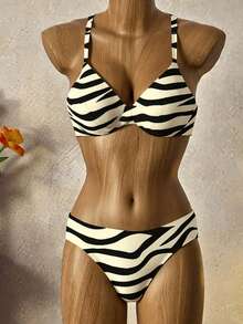 EMERY ROSE 2025款女士斑马纹性感比基尼泳装套装，夏季沙滩装 - 彩色 - 查看 8