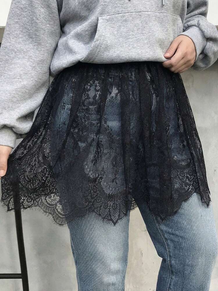 Dazy Plus Plus Size Sheer Lace Elastic Waist Layered Skirt Summer