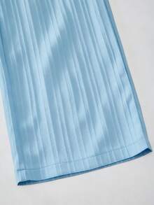 Set de 2 piezas de camiseta con estampado floral y pantalones de pierna ancha de textura de cintura alta para niñas - Azul - Ver 4