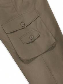 Manfinity Homme Men's Casual Solid Color Drawstring Cargo Pants Mens Cargo Joggers Cargo Pants For Men Military Cargo Pants Pants For Men Casual - Mocha Brown - View 7