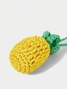 SHECARRY 1 Piece Fashionable Summer Seaside Vacation Straw Hand Crochet Pineapple Styling Bag Pendant, Suitable For Straw Bags, Vacation, Summer, Beach, Seaside - Yellow - View 5
