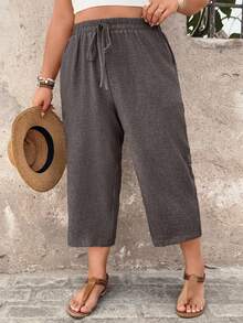 Plus Size Women Casual Pants, Comfortable Textured Capri Pants, Spring & Summer Countryside Vacation - Brown - View 6