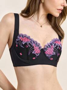 Hourtrue Soutien-gorge sexy en dentelle noire Peach Girl pour femmes, avec armatures, offrant soutien et confort pour l'été - Noir - Voir 5