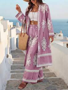 Breezaya 复古图案女士两件套 女士度假套装 女士假日套装 波西米亚风套装 女士套装 女士夏季套装 两件套 Yk 套装 裹身开衫 女士开衫 女士沙滩套装 女士罩衫 波西米亚风夏季套装 女士夏季套装 女士春季套装 - 粉色 - 查看 6