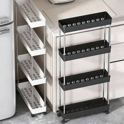 Carrito multifuncional blanco con estantes deslizantes, carrito de almacenamiento multicapa ultradelgado con drenaje hueco, carrito de almacenamiento delgado, carrito de almacenamiento con ruedas, estantería estrecha, estantería de almacenamiento para baño, cocina, lavandería, estantería móvil ahorradora de espacio, estantería de piso multicapa, estantería tipo torre para cocina, lavandería y otros espacios estrechos