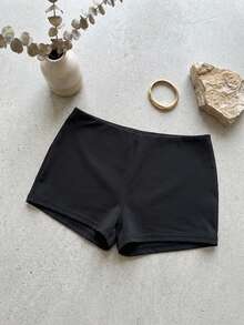 SHEIN PETITE Quần short siêu ngắn cạp thấp kiểu Ibiza, phù hợp cho mùa hè, phong cách boho, kỳ nghỉ, đi biển, lễ hội, tiệc tùng, mùa thu đông. - màu đen - Xem 2