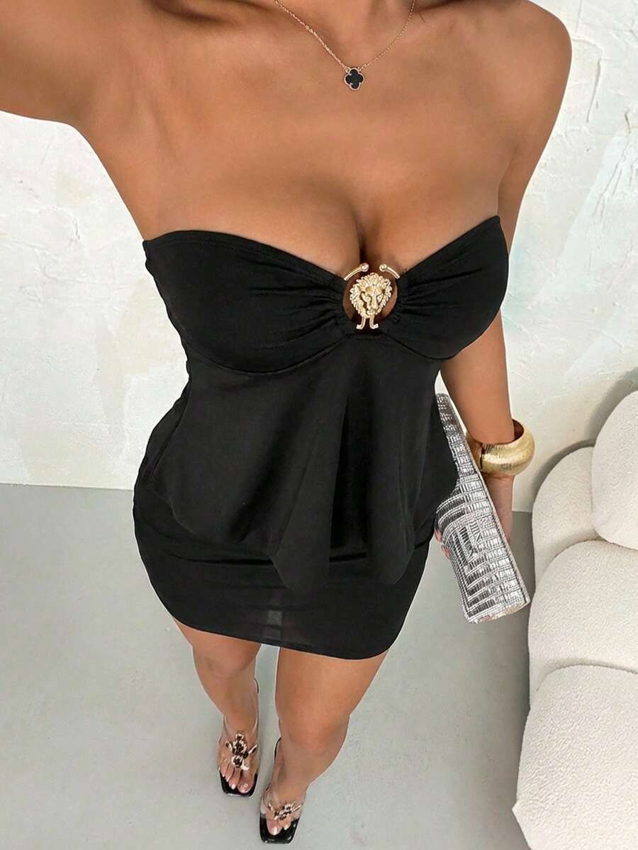 SHEIN PETITE Vestido mini sexy sin tirantes para mujer, verano, vestidos de verano para mujer, mujer pequeña