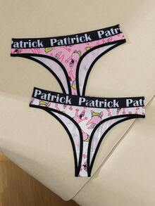 SpongeBob SquarePants | SHEIN 2件装女士字母腰带丁字裤套装 - 粉色 - 查看 2