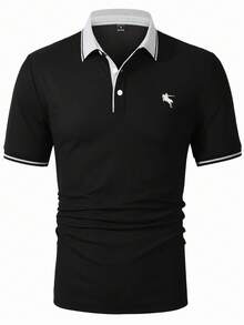 Manfinity CasualCool 男士短袖Polo衫，适合外出、聚会和办公穿着 - 黑色 - 查看 6