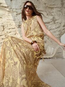 MOTF PREMIUM DAM 2-DELAT SET: MÖNSTAT LINNE OCH KJOL MED VÅR/SOMMAR - Gul - Visa 1