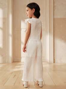 Anewsta Bộ áo không tay và quần ống đứng bằng vải có họa tiết dành cho bé gái. - trắng - Xem 2