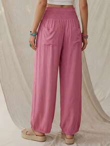 Wildy BOHO Boho Chic Casual Western Country Pink Drawstring Women Summer Daily Vacation Basic Outfit Commute Pocket Lantern Pants Boho Chic Women's Clothing Boho Chic Women's Clothing Music Festival Outfits Outfits Outfit For Women Holiday Outfits Women Outfits Casual Pant For Women Wide Leg Pants For Women Boho Pants High Waist Pants Women Bubble Pants For Women - Coral Red - View 3
