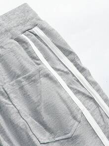 Manfinity Campus Court Men's Casual Joggers Pants With Patchwork Striped Detail - Light Grey - View 4