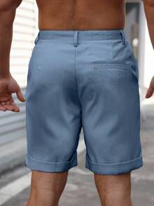 Manfinity Homme Plus Size Men's Casual Solid Color Pleated Pocket Shorts, Suitable For Daily Commute In Summer - Dusty Blue - View 2