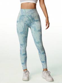 Dewbera Quần legging thể thao co giãn cao, không đường may, thích hợp cho yoga, khiêu vũ. - Màu xanh lam - Xem 4