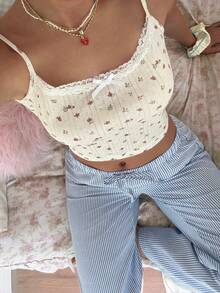 CovetEZ 2pcs/Set Women's Casual Ditsy Floral Camisole & Striped Cropped Pants Women 2 Pieces Outfit Casual Women's Summer Co Ord Women's Summer Outfits - Multicolor - View 5