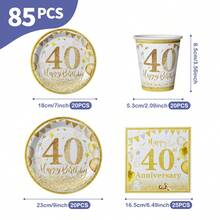 Gold Balloons 40th Anniversary Disposable Plates, Napkins And Cups Set, Serves 20 Guests. This Disposable Party Set (Including Plates, Napkins And Cups) Is Perfect For Birthday Parties, Weddings And Family Picnics. - View 2