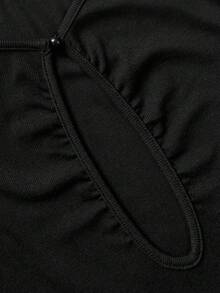 Elamini 女士性感镂空无袖弹力针织连衣裙，夏季修身迷你连衣裙，黑色，日常穿着 - 黑色 - 查看 5