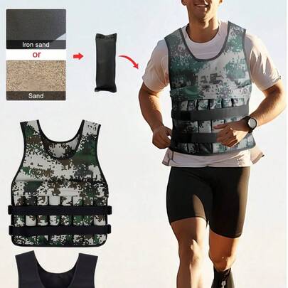 Chaleco con peso ajustable 20kg/44lbs Carga máxima - Chaleco con peso para hombres y mujeres, ideal para entrenamiento muscular, acondicionamiento físico, pérdida de peso, correr, ejercicio aeróbico, entrenamiento de fuerza, camuflaje/negro, chaleco de entrenamiento con peso ajustable