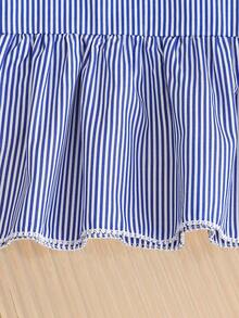 SHEIN Genkimix Kids Young Girls' Sleeveless Striped Button-Down Casual Dress - Royal Blue - View 5