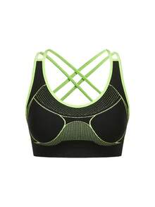 Innovista Women's Contrast Color Print Criss-Cross Strap Sports Bra Women's Black & Green Seamless Strappy Sports Bra – High Support Quick Dry Activewear For Yoga, Pilates, HIIT, Running, Boxing & Training | Breathable Mesh With Cut Out Design & Adjustable Straps | Comfortable Daily Athleisure Top For Office To Gym, Cycling & Outdoor Exercise - Green - View 13