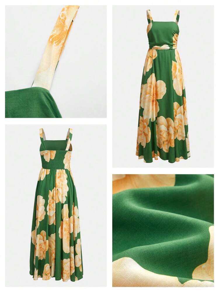 SHEIN Maija MAIJA Elegant Floral Jacquard Puff Sleeve A-Line Maxi Dress