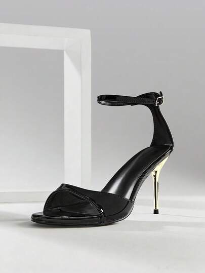 SHUZIA Giày sandal cao gót mũi tròn quai ngang mắt cá chân thanh lịch tối giản dành cho nữ.