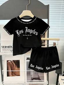 2pcs/Set Young Boy Street Style English Letter Print Top, Suitable For Outdoor Wear In Summer - Multicolor - View 6