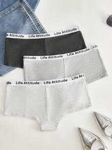 3件装女士字母弹力腰舒适内裤 - 彩色 - 查看 2