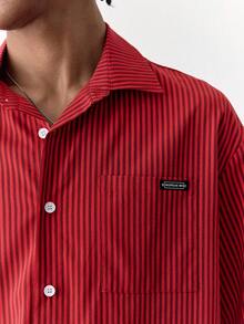 SWAVVY Men's Striped Casual Short Sleeve Shirt - Red - View 7
