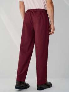 RONVEXI 男士简约通勤商务纯色褶裥锥形西装裤 - 酒紅色 - 查看 2