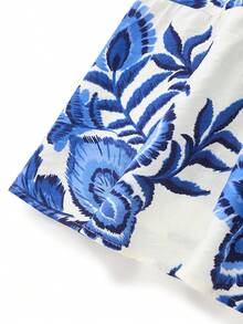 GlowEve 蓝色印花露背系带连衣裙，适合度假穿着。 - 藍色 - 查看 5