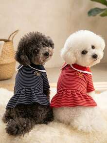 PETSIN 狗狗服装、猫咪服装、动物裙装、宠物春夏新品系列、幼犬连衣裙、公主风百搭连衣裙、条纹印花、小型动物服装、清凉防晒霜 - 彩色 - 查看 5