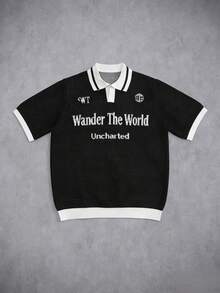 Manfinity EMRG Camiseta de punto casual de manga corta con gráfico de eslogan para hombre - Negro - Ver 1