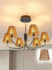 1/2 Pieces Hand-Woven Rattan Barrel Lampshade - Rattan Bell-Style Shade For Table Lamps, Pendant Lights, And Light Fixtures - Multicolor - View 1