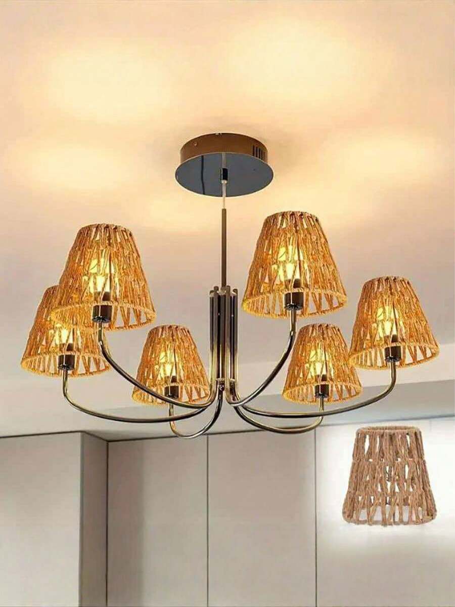 1/2 Pieces Hand-Woven Rattan Barrel Lampshade - Rattan Bell-Style Shade For Table Lamps, Pendant Lights, And Light Fixtures - Multicolor - View 1