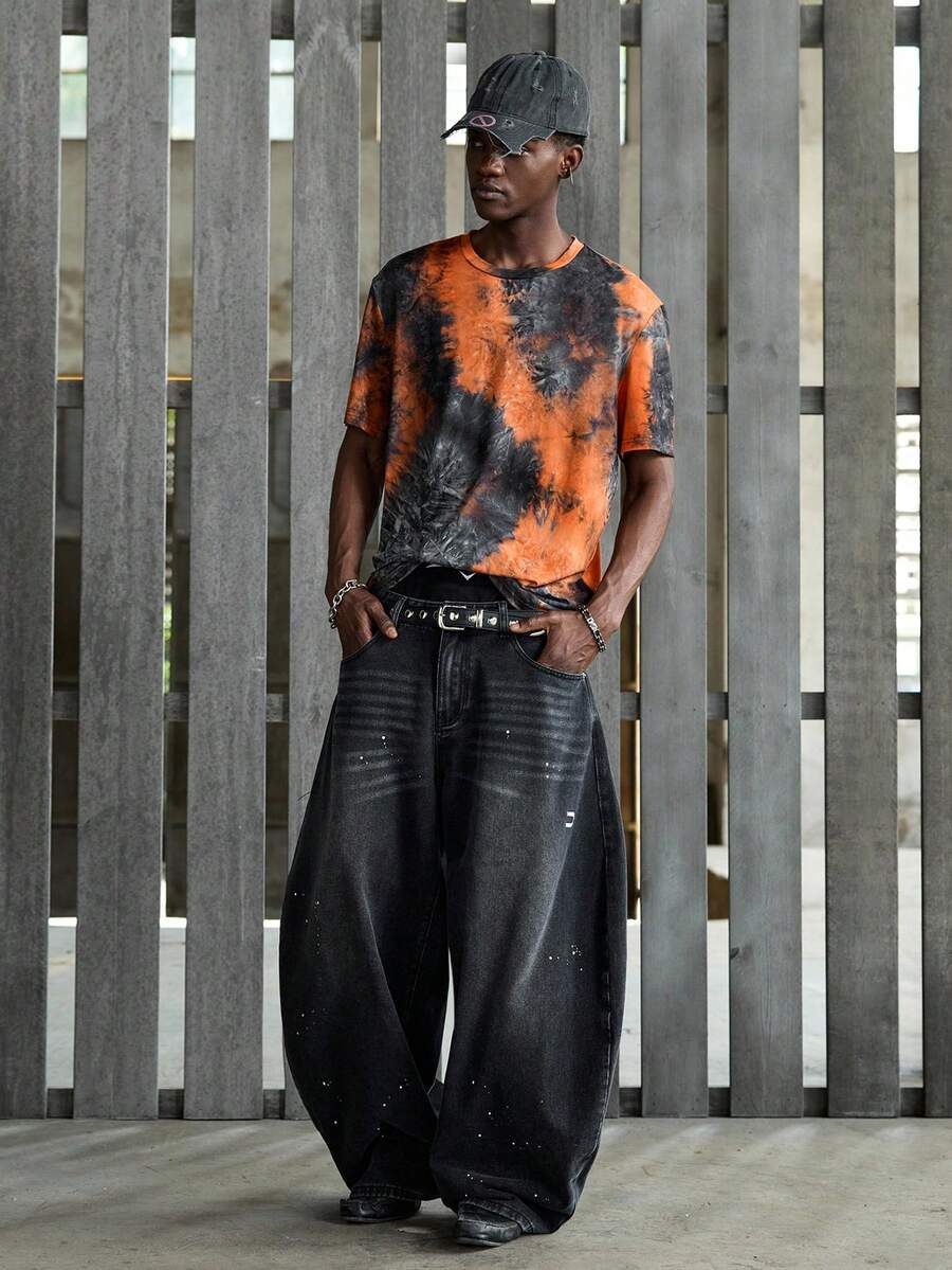 NEON BLANC Áo thun nam tay ngắn in họa tiết nhuộm tie-dye, kiểu dáng thường ngày, thích hợp cho mùa hè. - trái cam - Xem 1