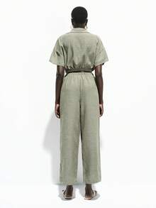 SHEIN Ensemble chemise et pantalon rayé élégant pour femmes, convient pour les vacances d'été et les tenues d'extérieur - Vert - Voir 7