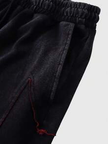 ROMWE MEN Street Life Men's Summer Casual Drawstring Waist Shorts - Black - View 5