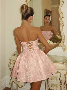 Vestido sin mangas con estampado floral 3D romántico para mujeres - Rosa - Ver 7