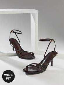 SHUZIA Giày sandal cao gót mũi tròn, quai ngang mắt cá chân, dáng rộng, thanh lịch dành cho nữ. - Cà phê nâu - Xem 5