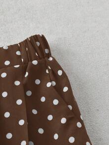 SHEIN Essnce Pantalones anchos de lunares marrones con cintura elástica, de estilo casual, sueltos y cómodos, para uso diario y versátil, para mujeres de talla grande, apropiados para primavera y verano, ropa de vacaciones, estilo europeo de verano - Marrón - Ver 3