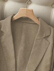 Franclia 时尚休闲/办公通勤翻领条纹拼接单扣修身春秋季新款藏蓝色七分袖女士西装外套 - 棕色 - 查看 3