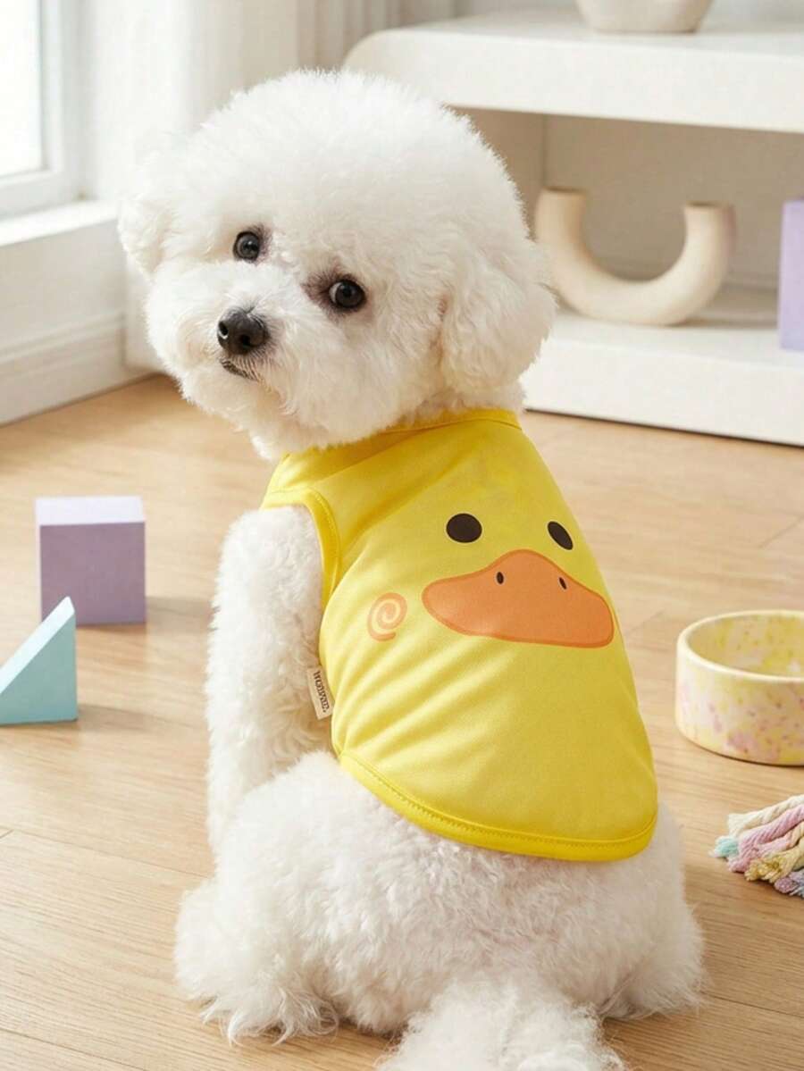 PETSIN 1 chiếc áo vest cho chó cưng in hình vịt hoạt hình dễ thương, thoải mái và thoáng khí. - Nhiều màu - Xem 1