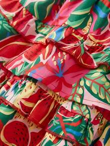 SHEIN Maija Kids Bộ 2 món gồm chân váy ngắn in họa tiết, dây đeo điều chỉnh được, xếp tầng, viền bèo nhún, kiểu dáng truyền thống cổ điển, trang phục thường ngày thời trang retro cho bé gái, thích hợp đi chơi, ở nhà, đi học, đi nghỉ mát, phong cách Boho. - Nhiều màu - Xem 7