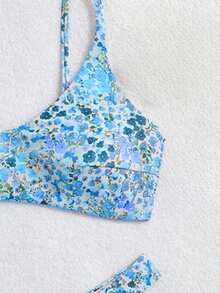 Swim Mod 2件套女士彩色随机印花可爱夏季沙滩度假比基尼套装，比基尼另类沙滩装，女士收腹度假装，女士比基尼游艇装，Zestiva泳装女士沙滩装比基尼两件套 - 藍色 - 查看 5
