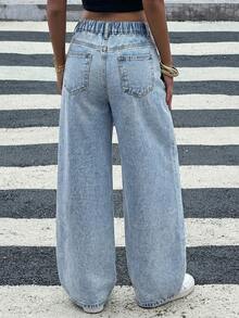 SHEIN Teen GirlBlue Distressed Loose Fit Jeans - Light Wash - View 2